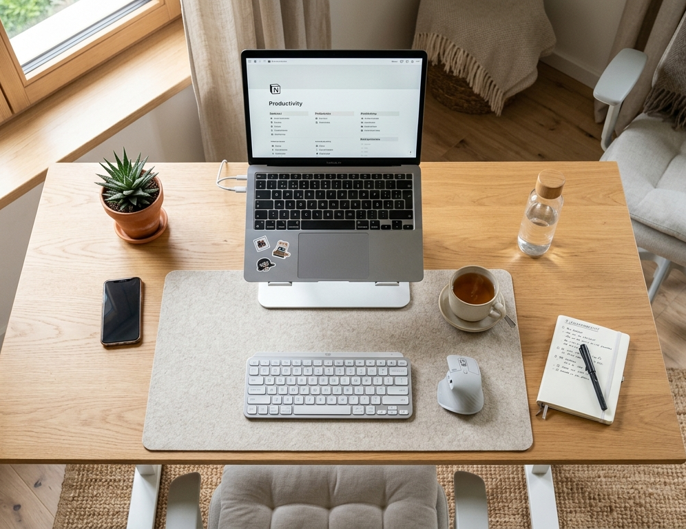 Stůl s monitorem ve výšce očí, ergonomické nastavení pracovního místa